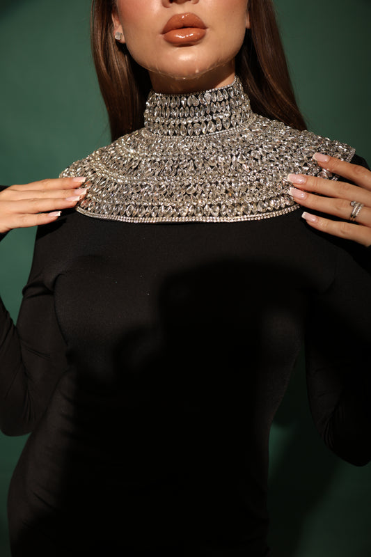 Crystal High-Neck Collar Cape