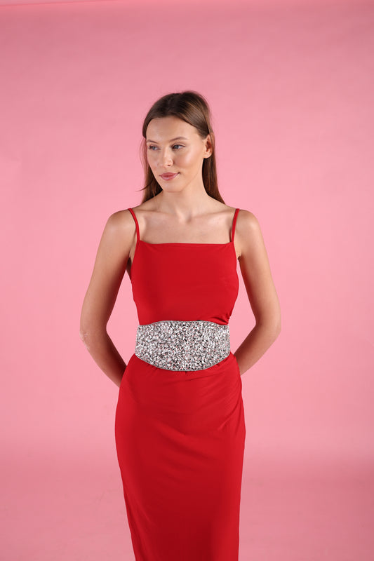 Wide Crystal Embellished Party Belt