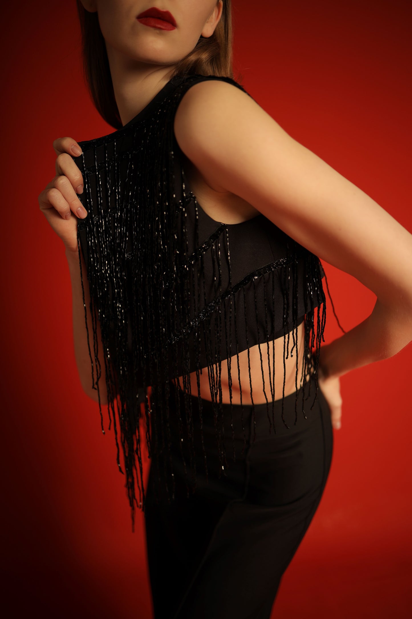 Black vest with black fringes- fits 36/38