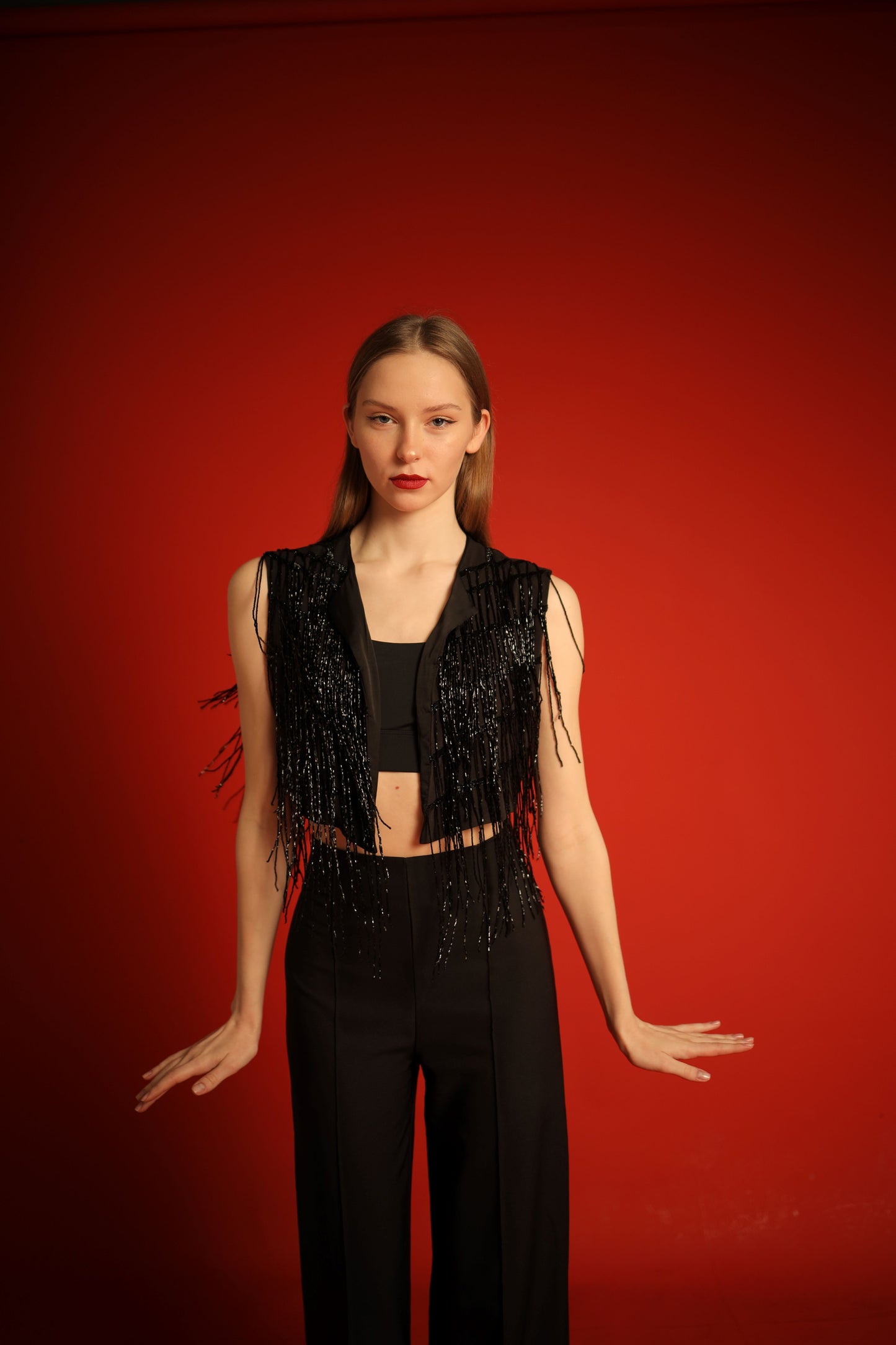 Black vest with black fringes- fits 36/38