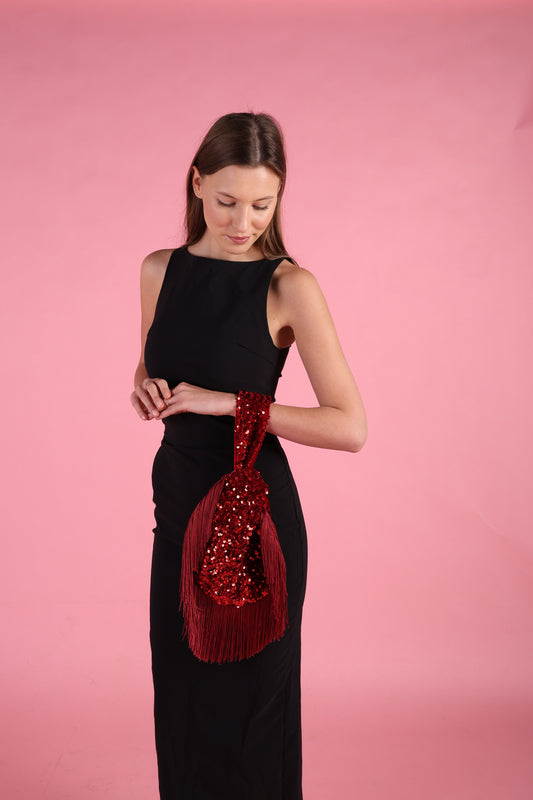 Statement Red Sequin Fringe Bag