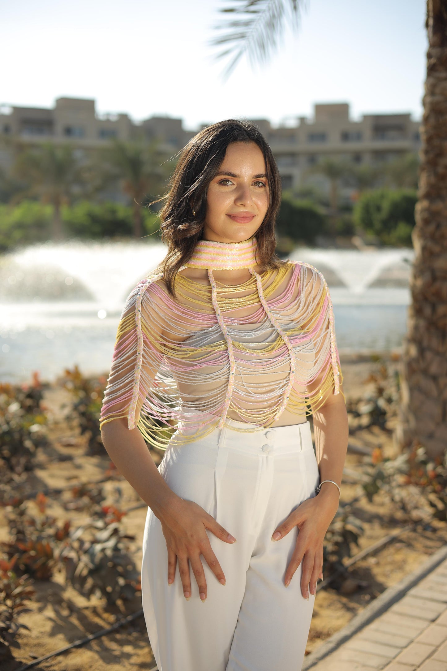Colored tassel top with a choker-Size 38