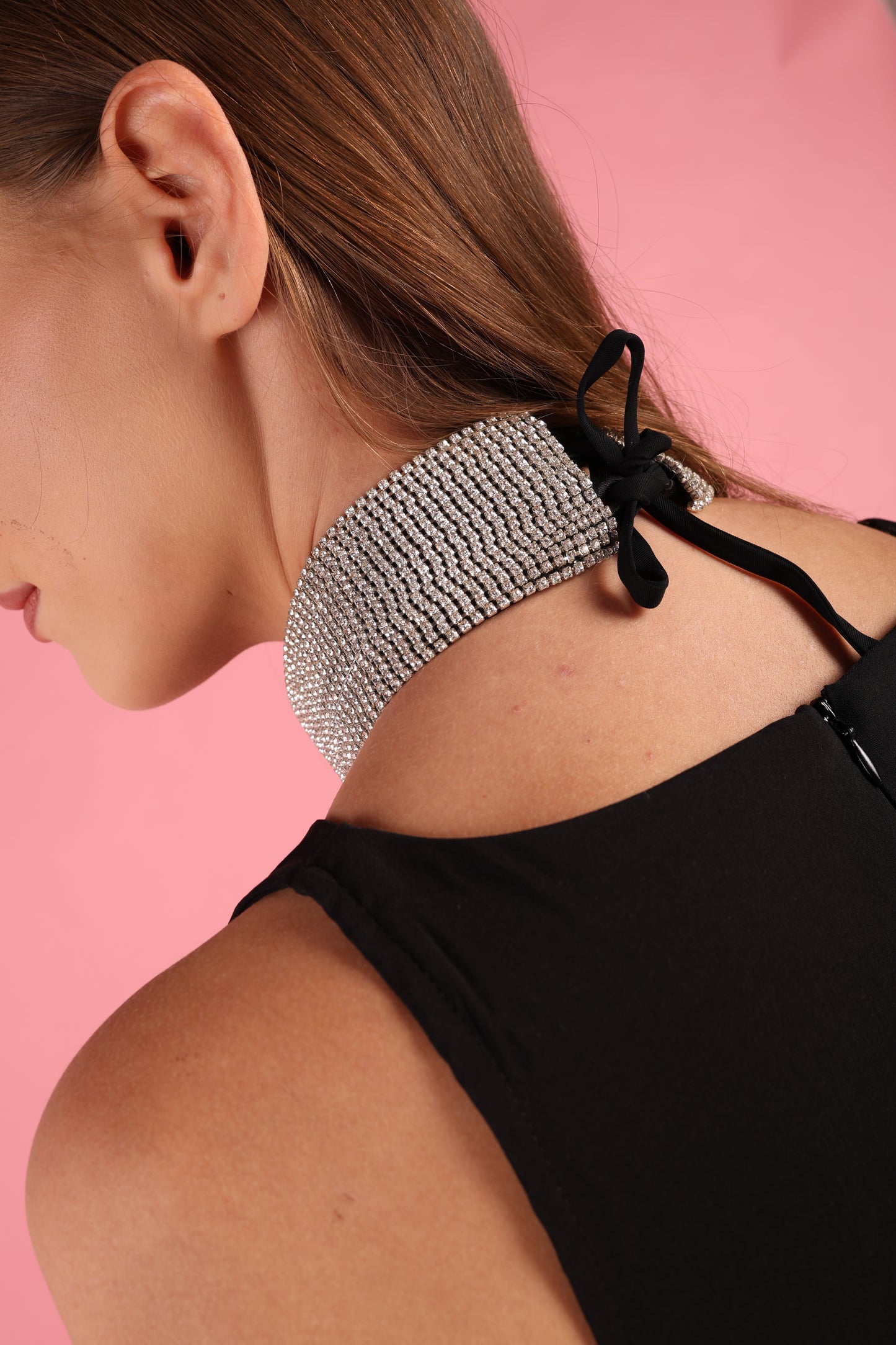 Silver Rhinestone Tassel Collar Statement Neckpiece