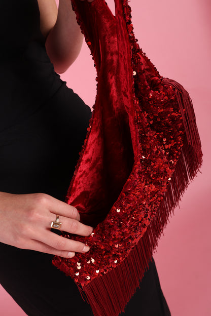 Statement Red Sequin Fringe Bag