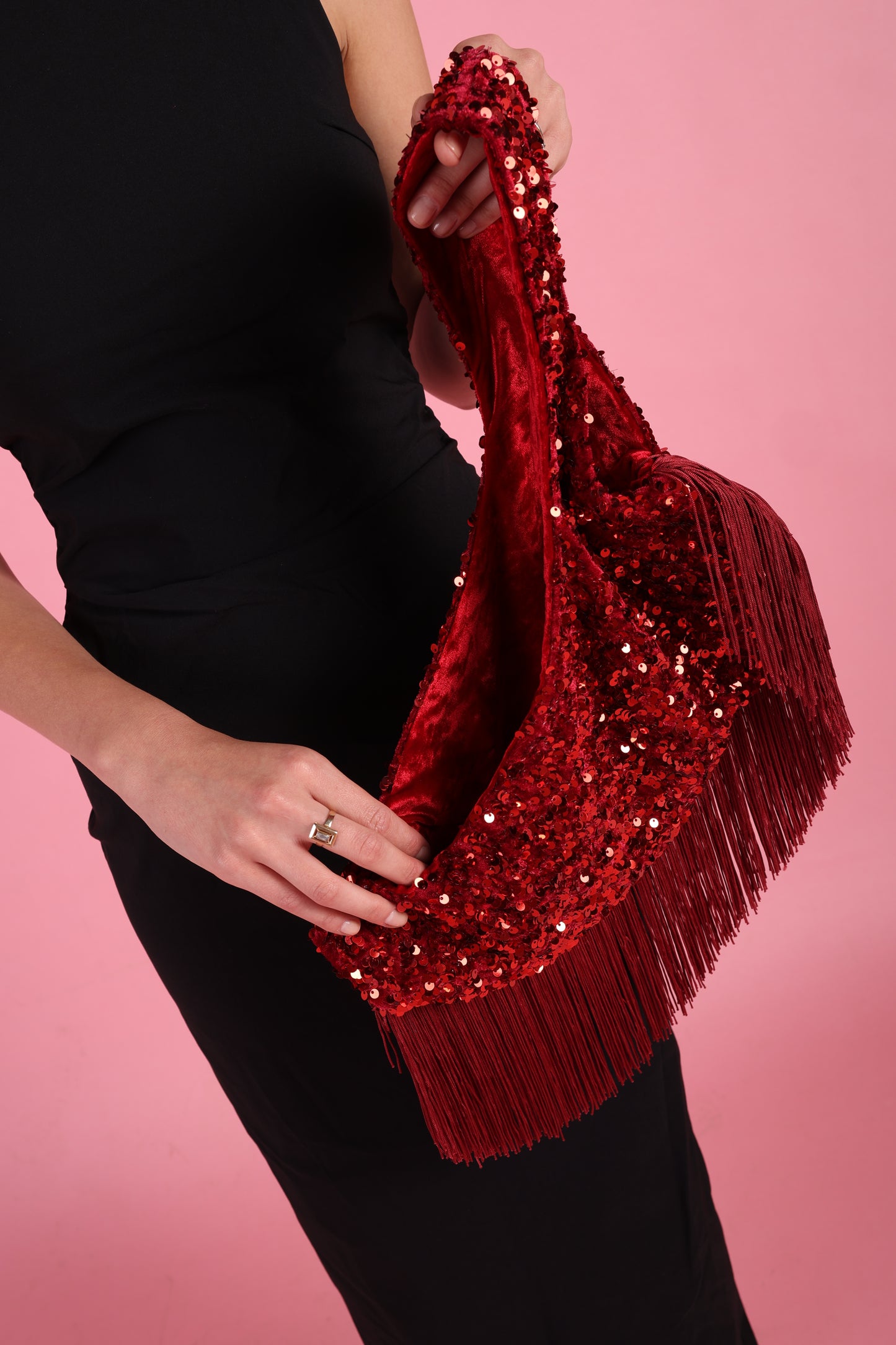 Statement Red Sequin Fringe Bag