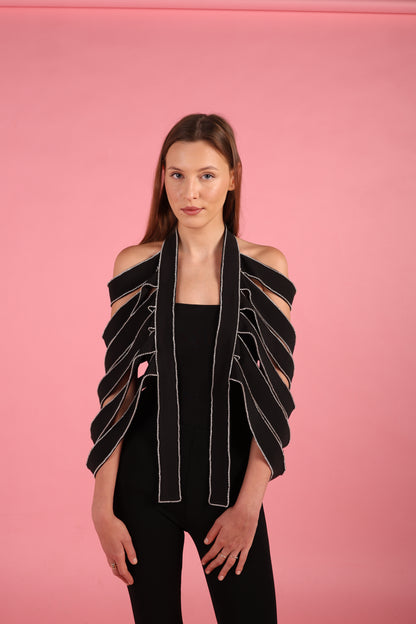 Black Strap Rhinestone Overlay Shoulder cape