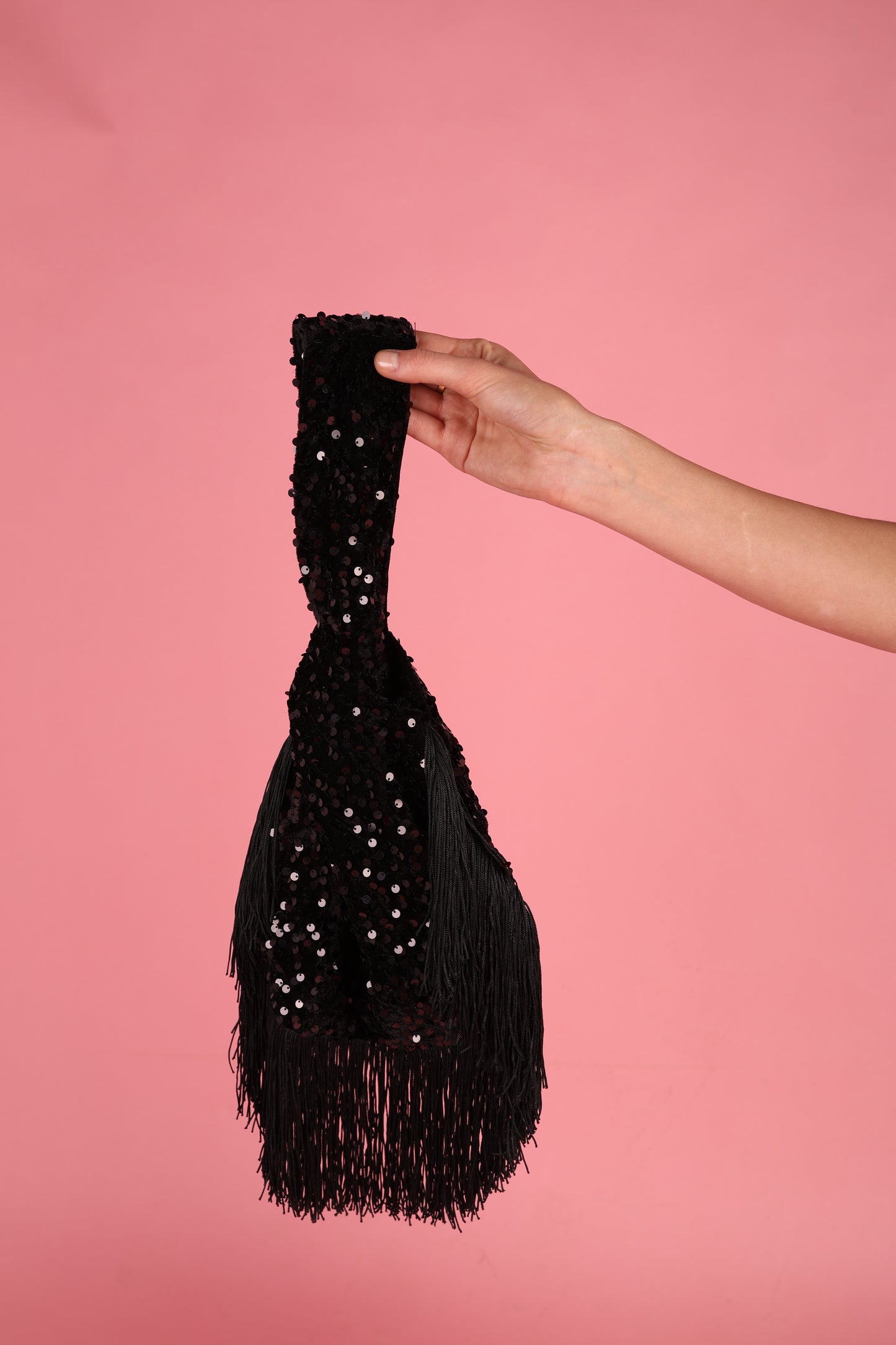 Statement Black Sequin fringe Bag