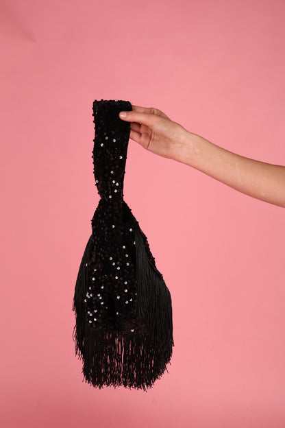 Statement Black Sequin fringe Bag