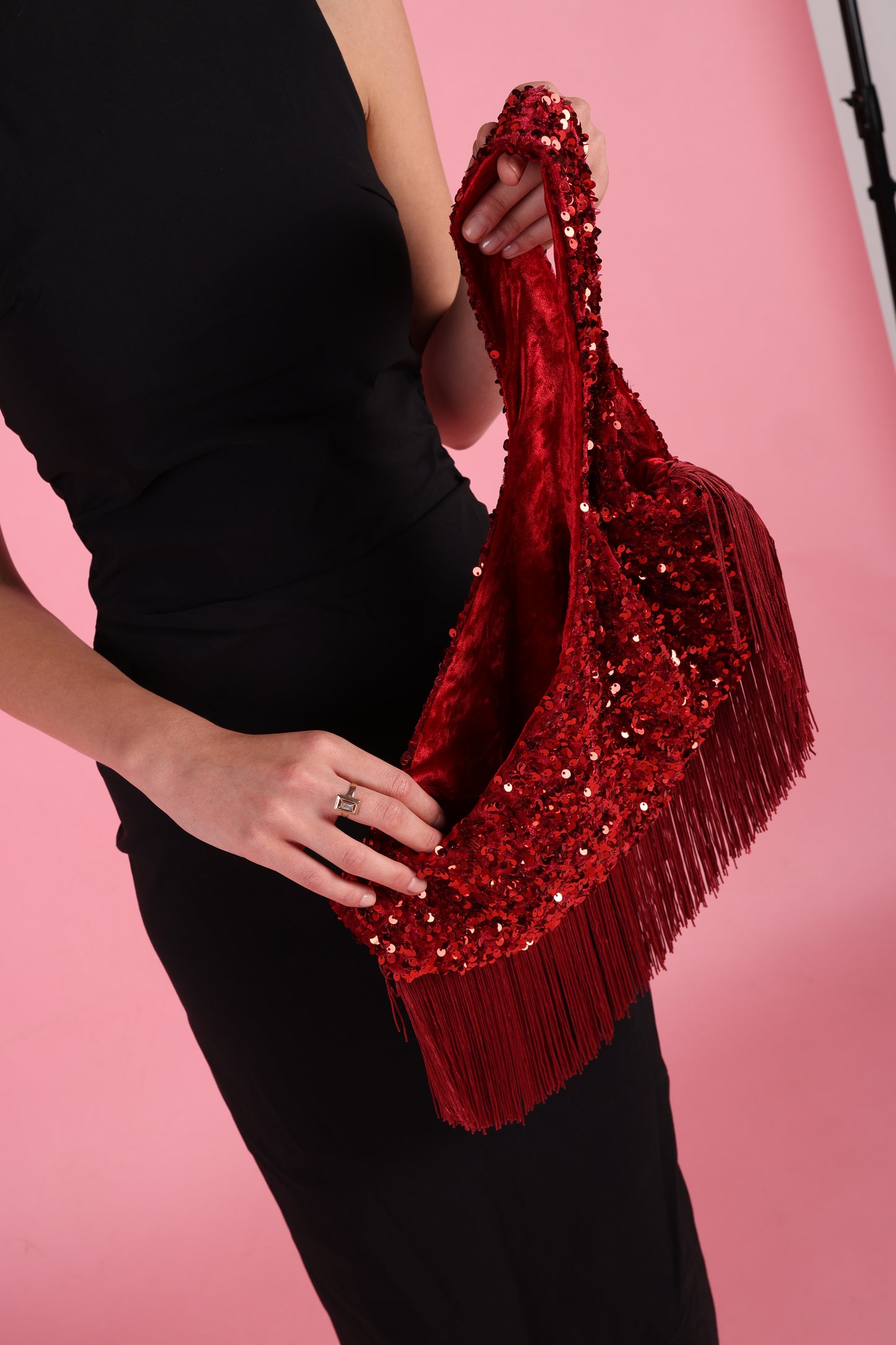 Statement Red Sequin Fringe Bag