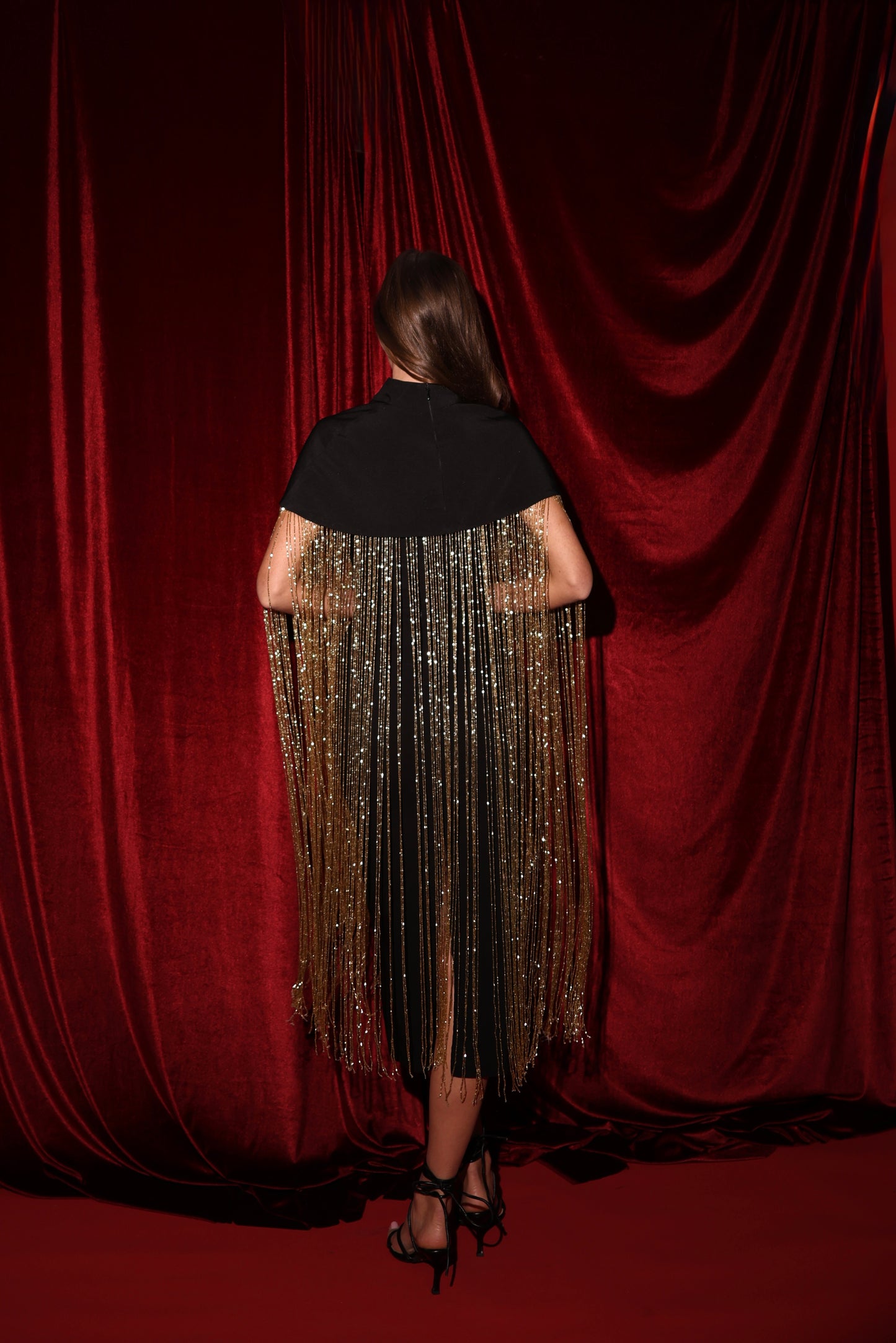Black Cape with 1-meter gold handmade fringes
