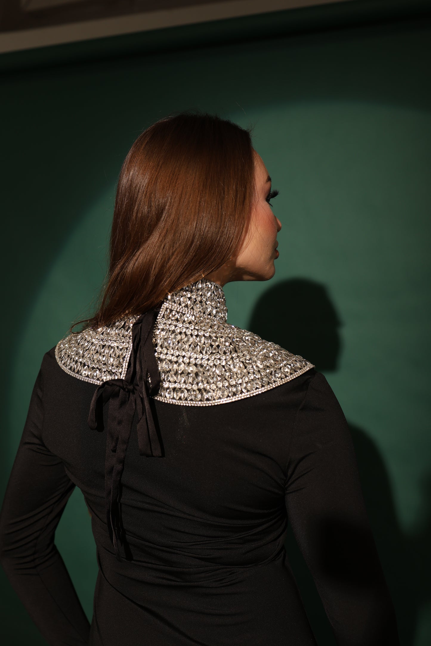 Crystal High-Neck Collar Cape