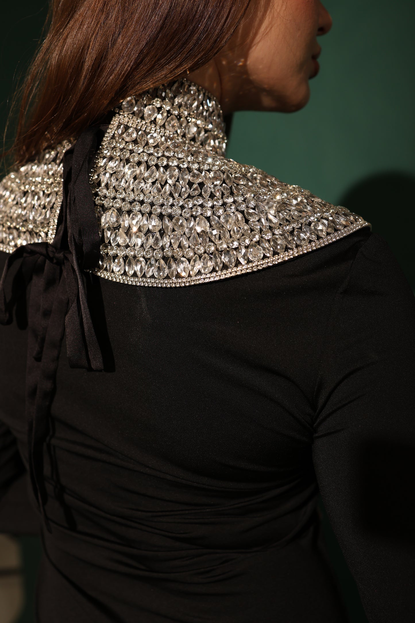 Crystal High-Neck Collar Cape