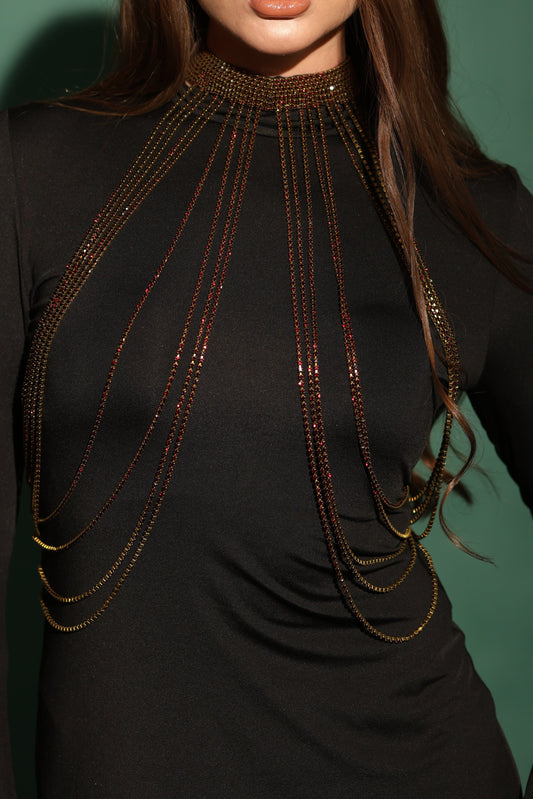 Burgundy choker body chain