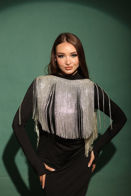 Silver crystal fringes cape-Free size