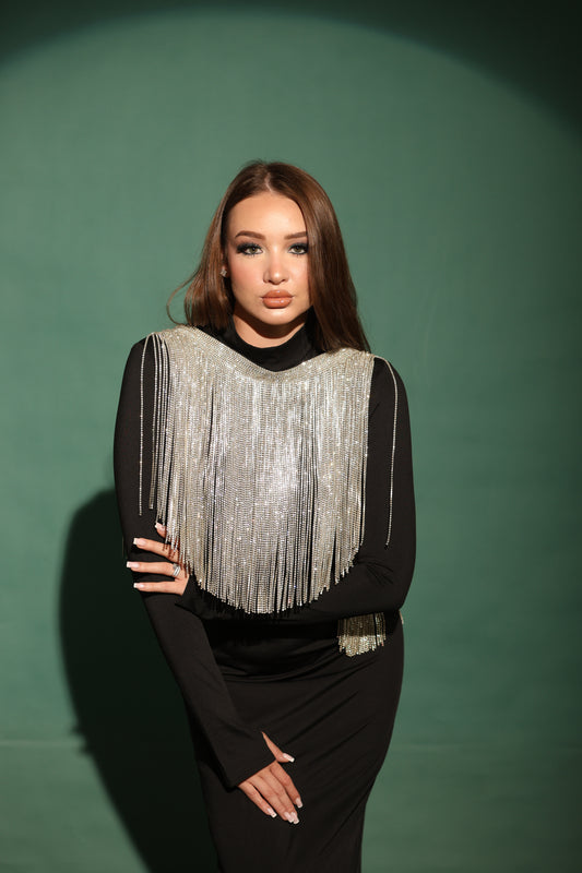 Silver crystal fringes cape-Free size