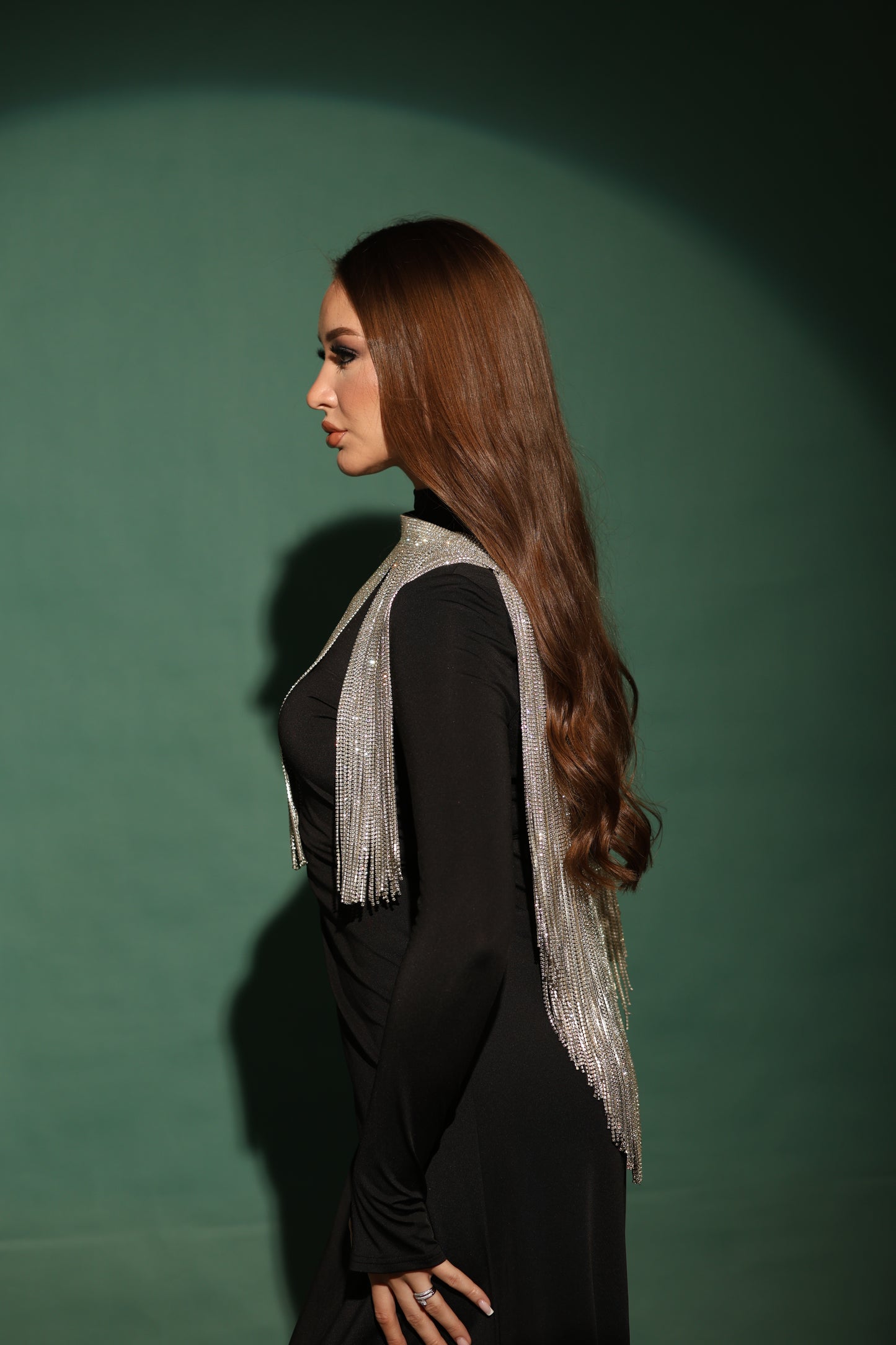 Silver crystal fringes cape-Free size