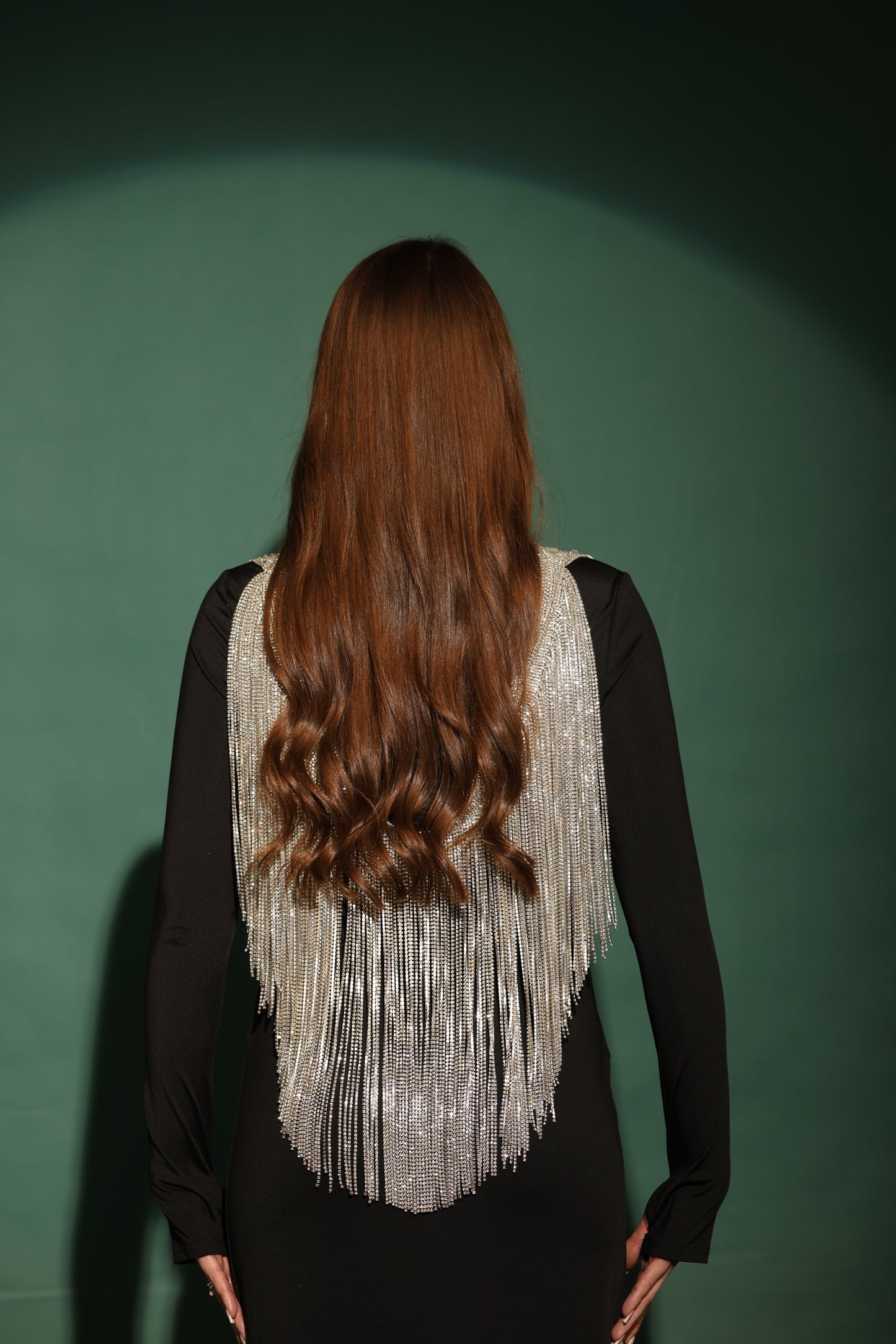 Silver crystal fringes cape-Free size