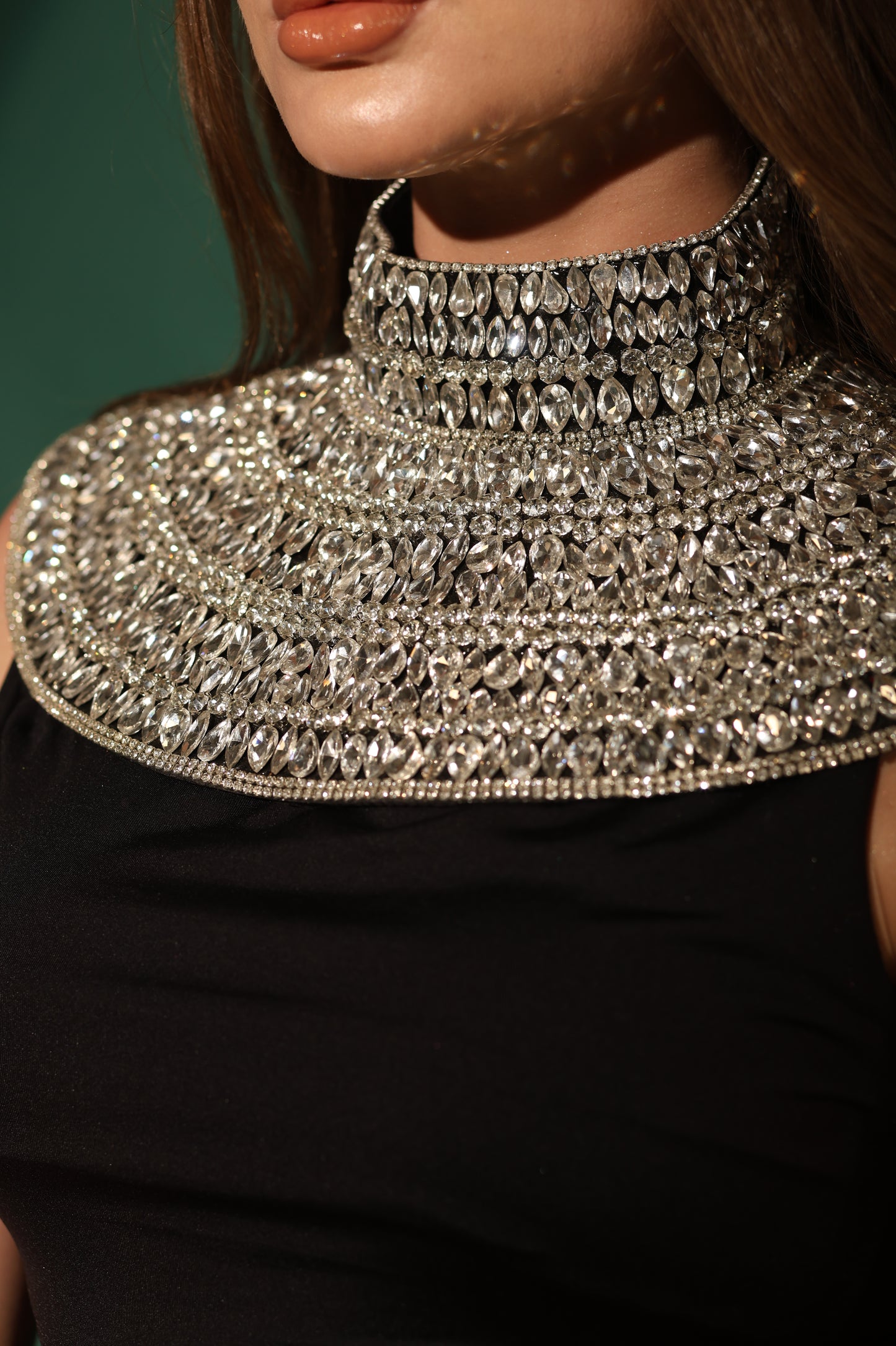 Crystal High-Neck Collar Cape