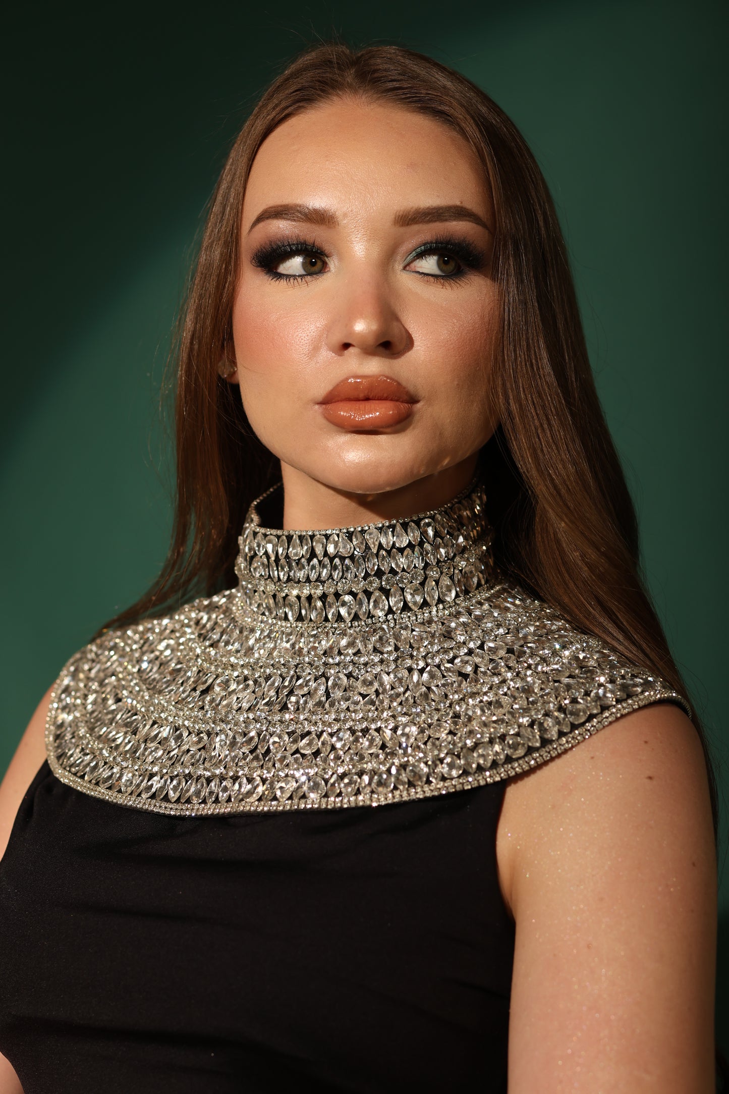 Crystal High-Neck Collar Cape