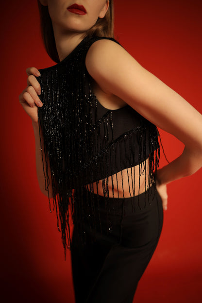 Black vest with black fringes- fits 36/38