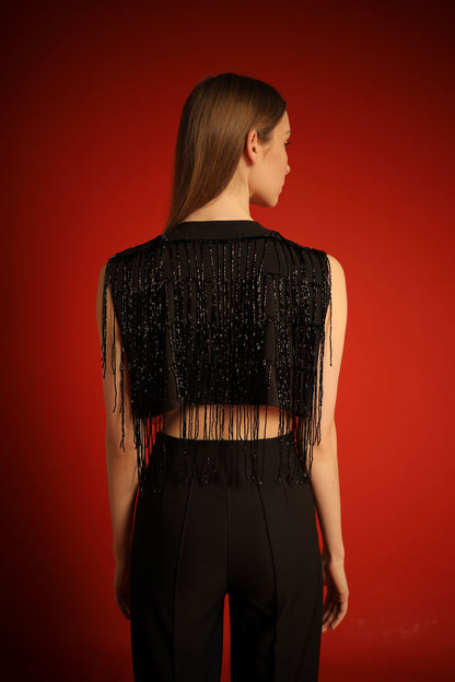 Black vest with black fringes- fits 36/38