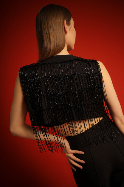 Black vest with black fringes- fits 36/38