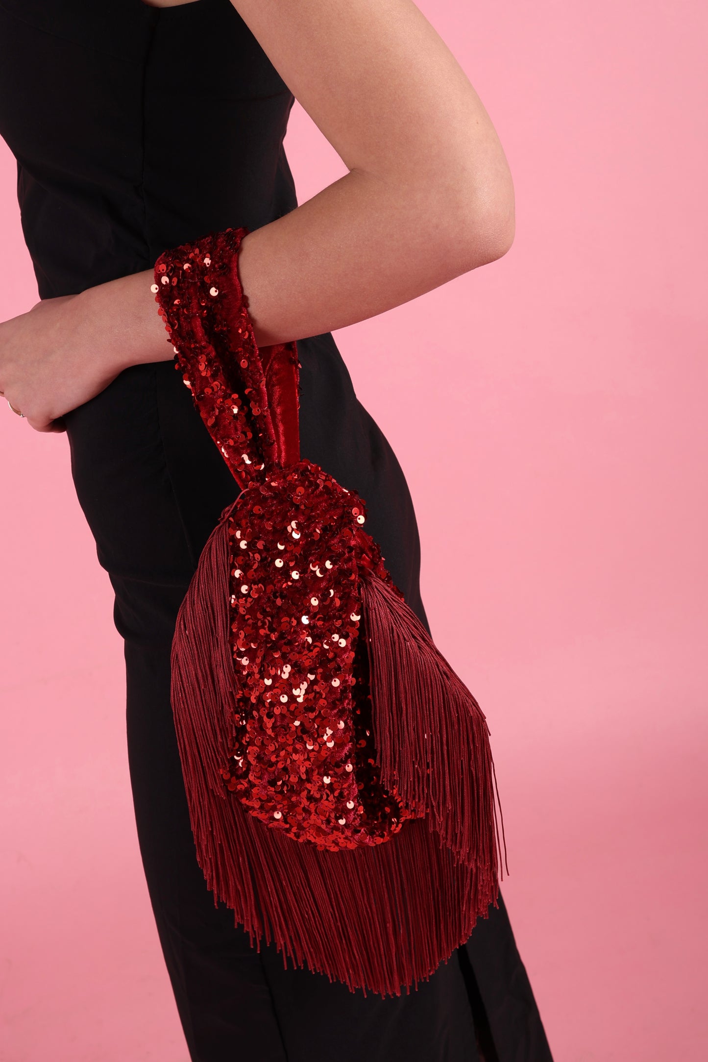 Statement Red Sequin Fringe Bag