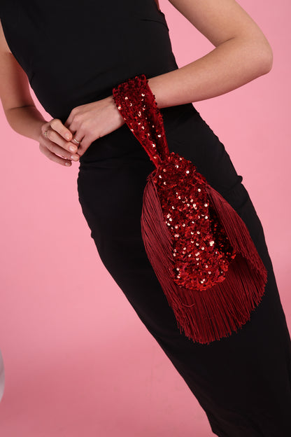 Statement Red Sequin Fringe Bag