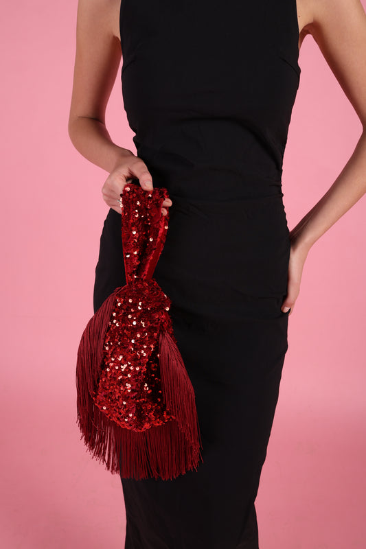 Statement Red Sequin Fringe Bag