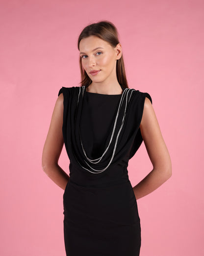 Draped Cowl Neck Top with Crystal Chains