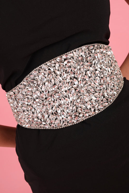 Wide Crystal Embellished Party Belt