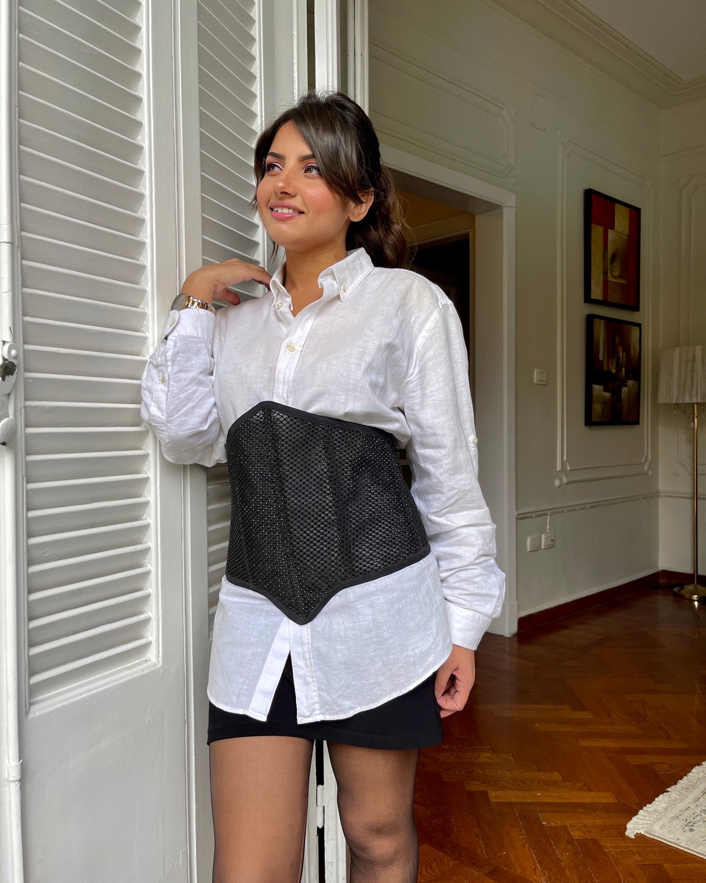 Black corset belt with adjustable straps