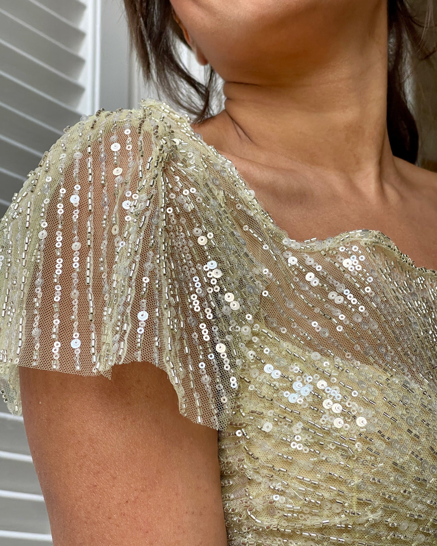 Yellow with silver beads tulle top size 36