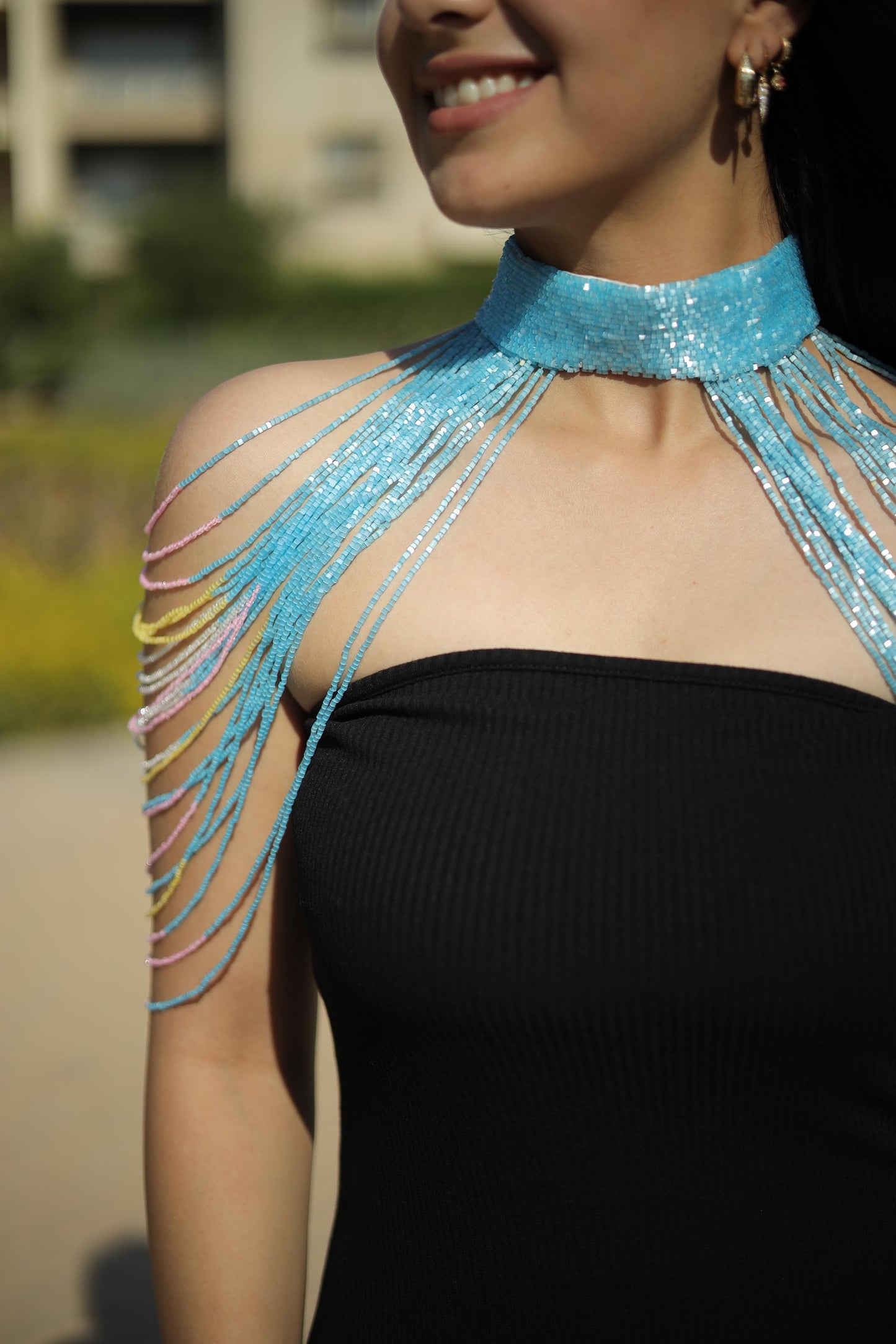 Blue hand beaded Choker