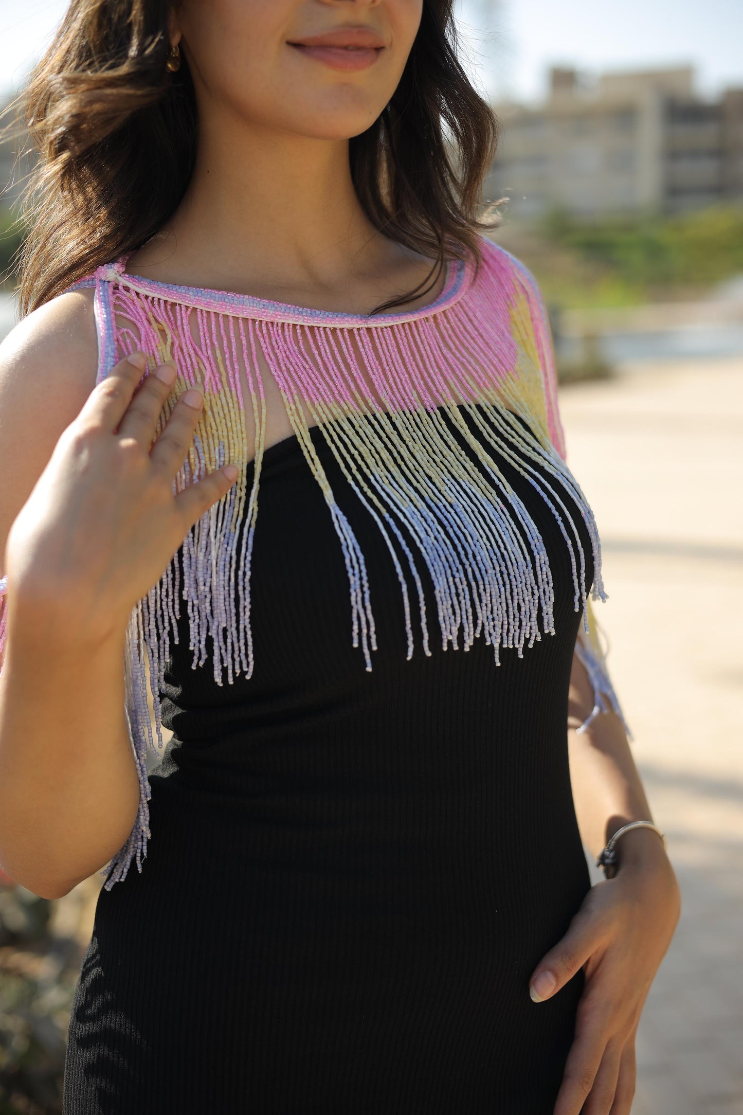 Colored  off shoulder fringes