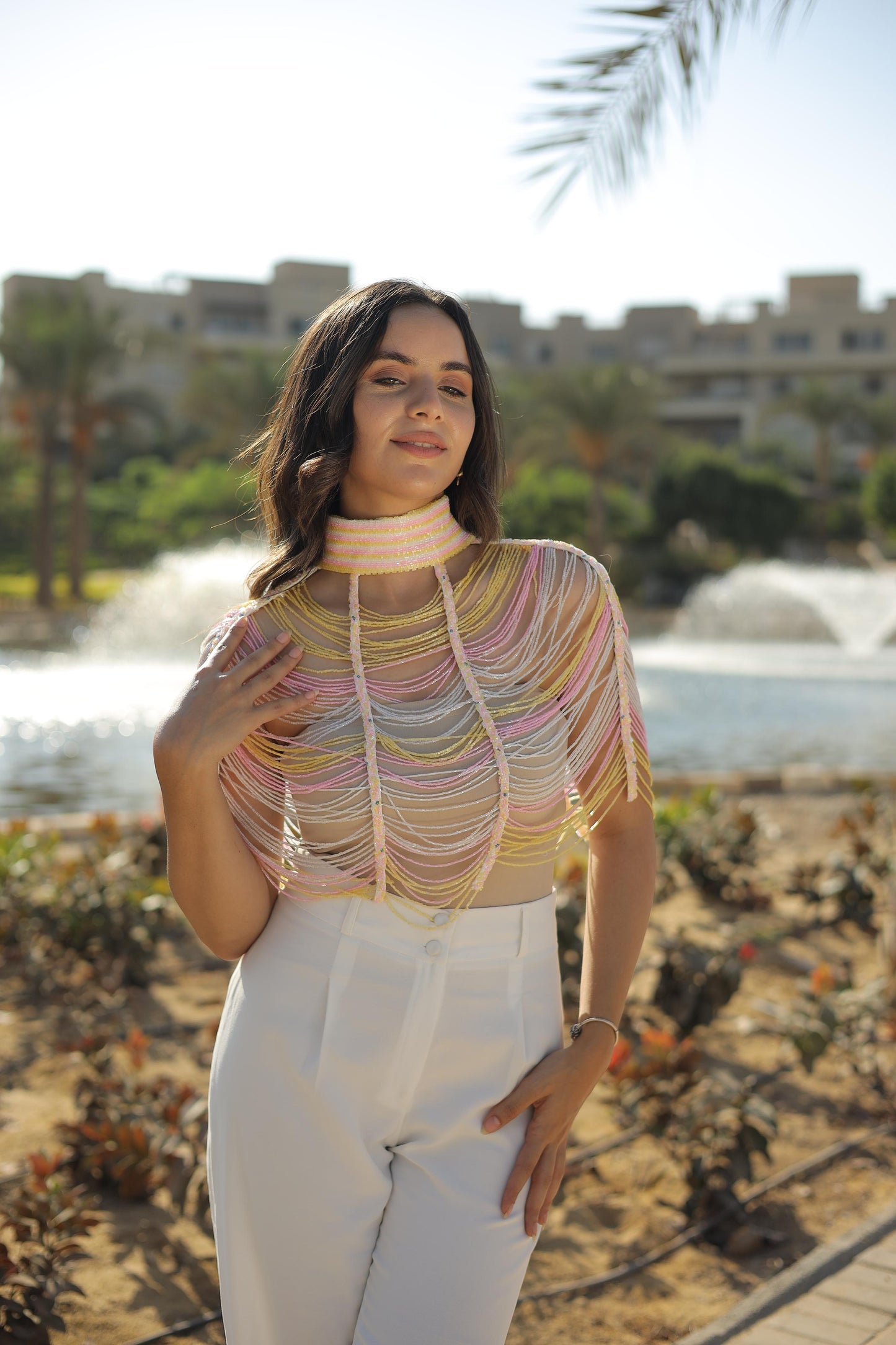 Colored tassel top with a choker-Size 38