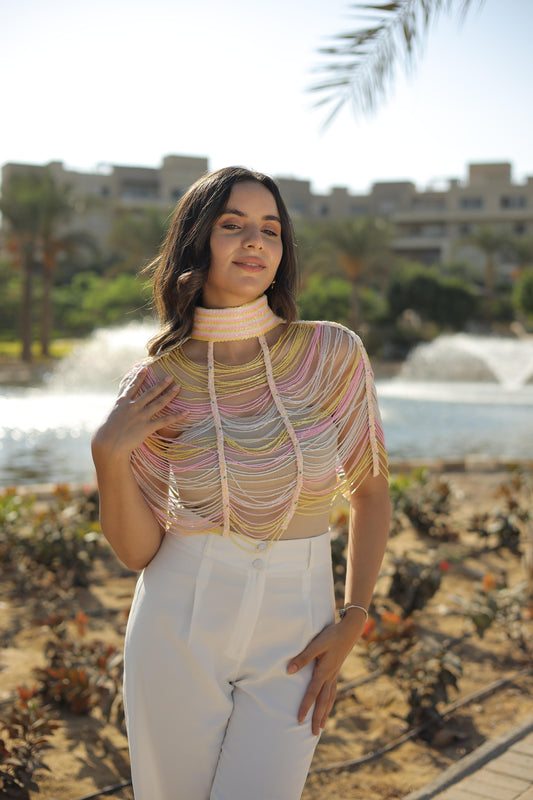 Colored tassel top with a choker-Size 38