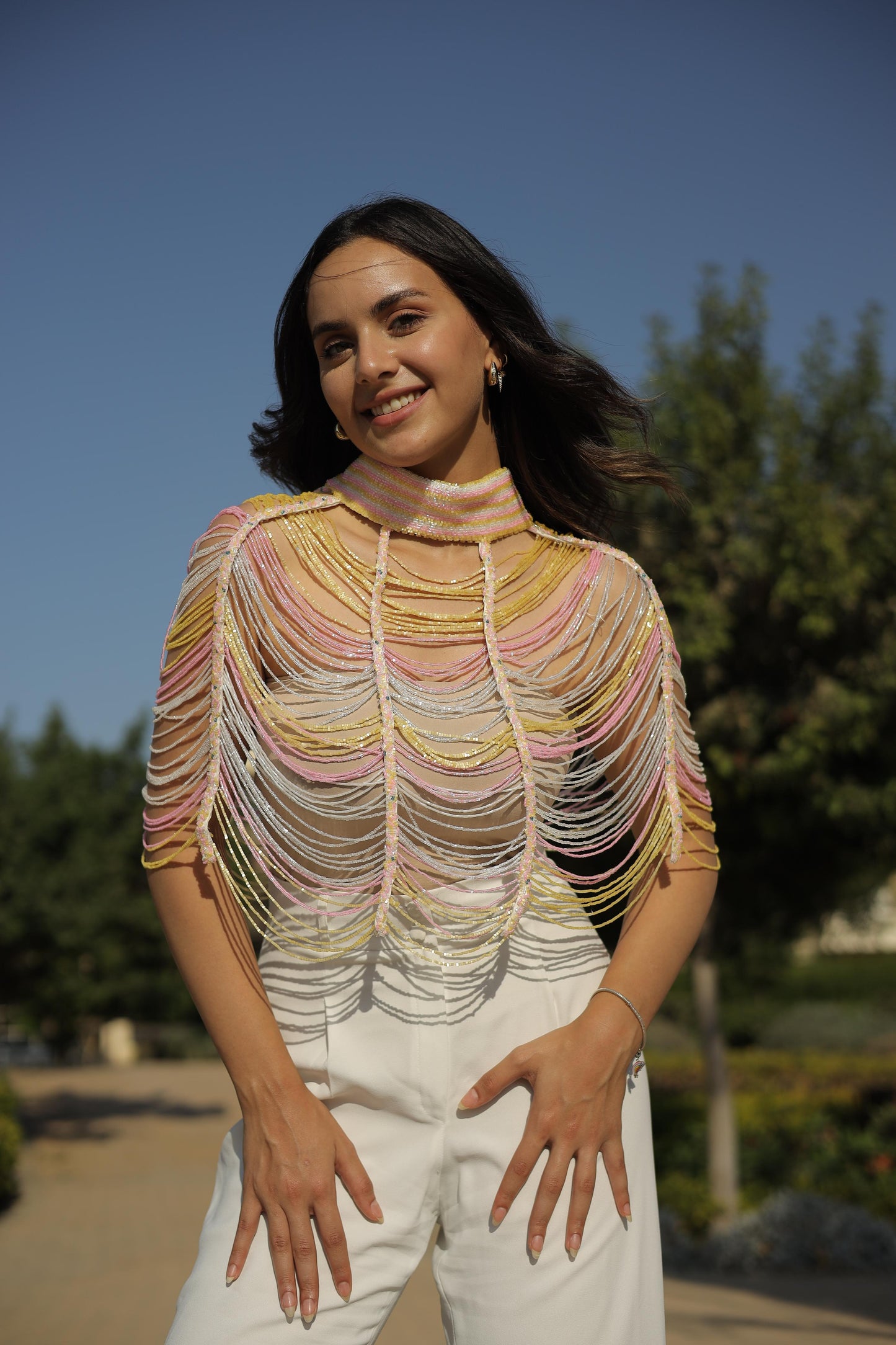 Colored tassel top with a choker-Size 38