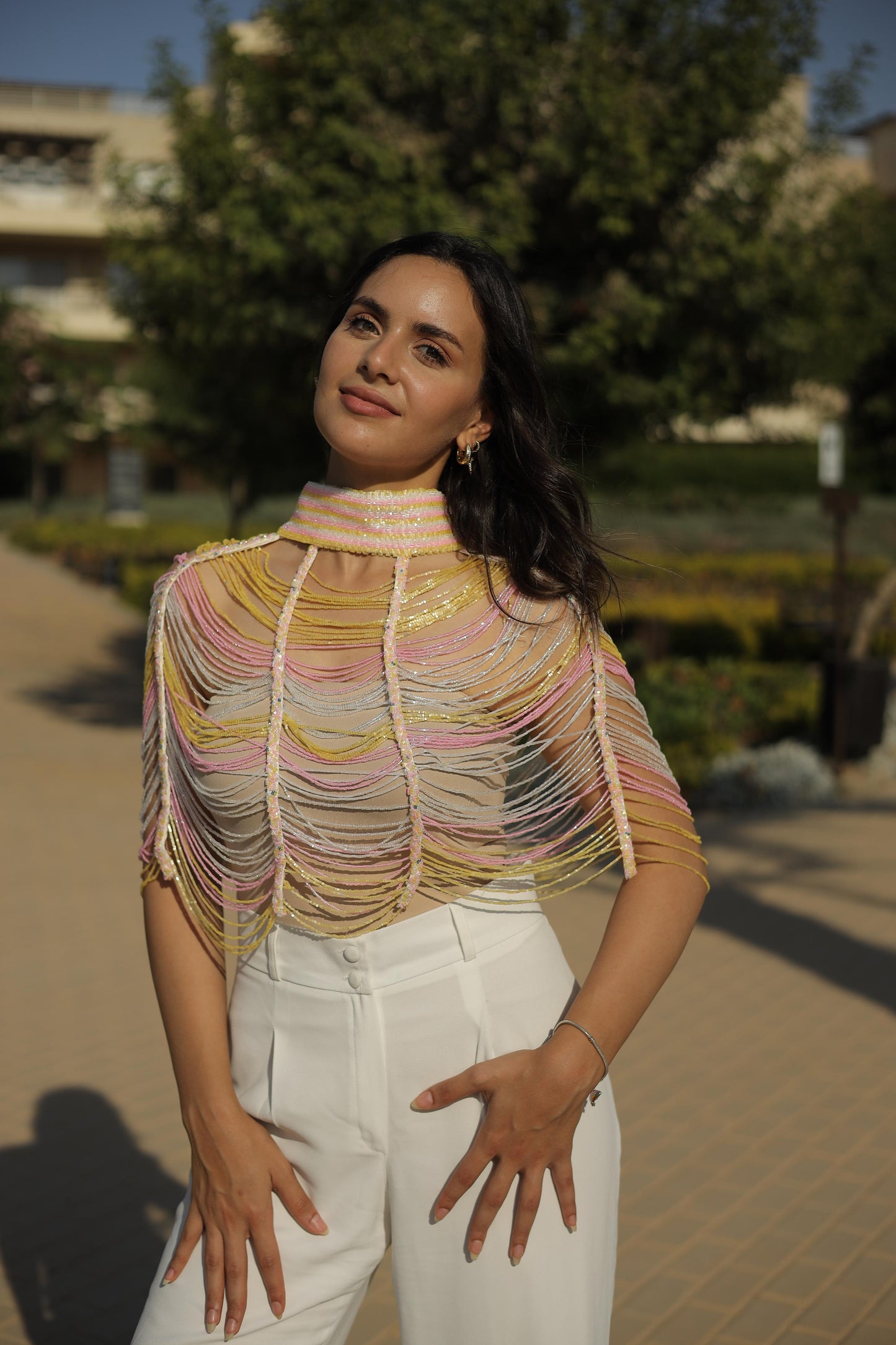 Colored tassel top with a choker-Size 38