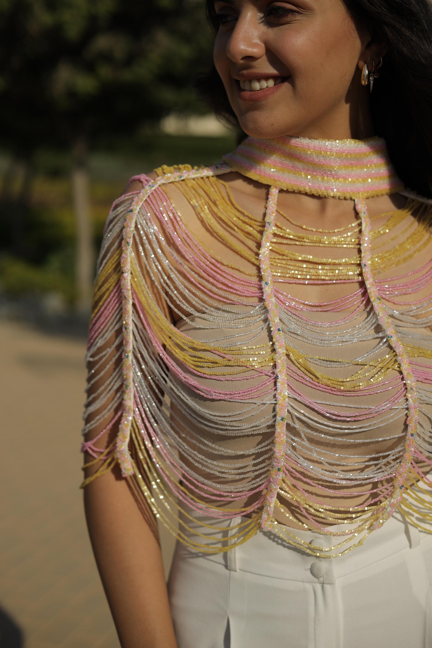 Colored tassel top with a choker-Size 38