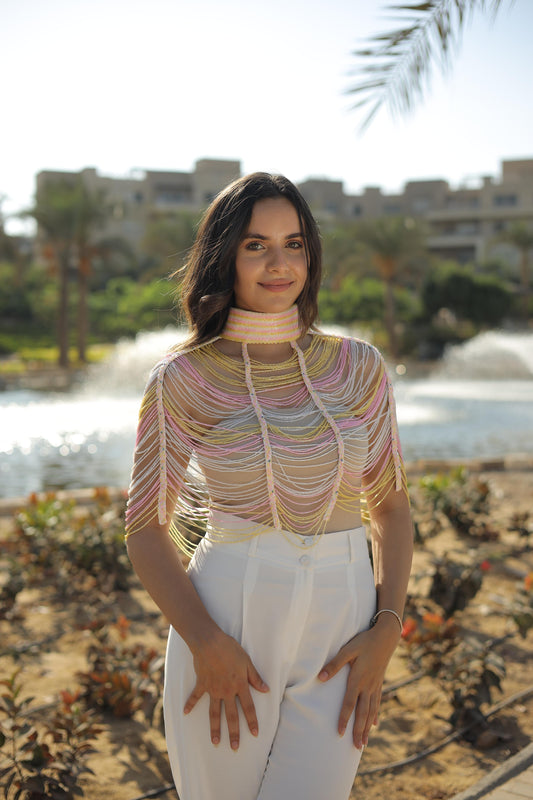 Colored tassel top with a choker-Size 38