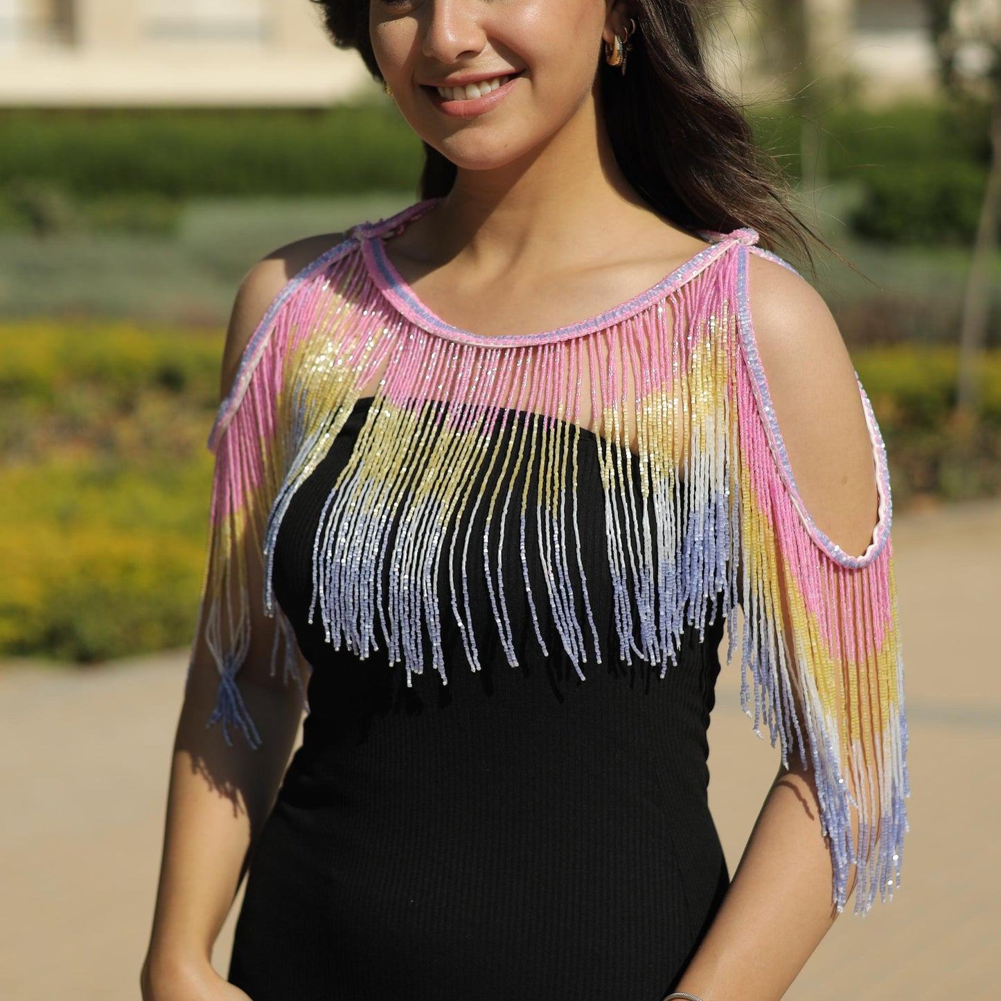 Colored  off shoulder fringes