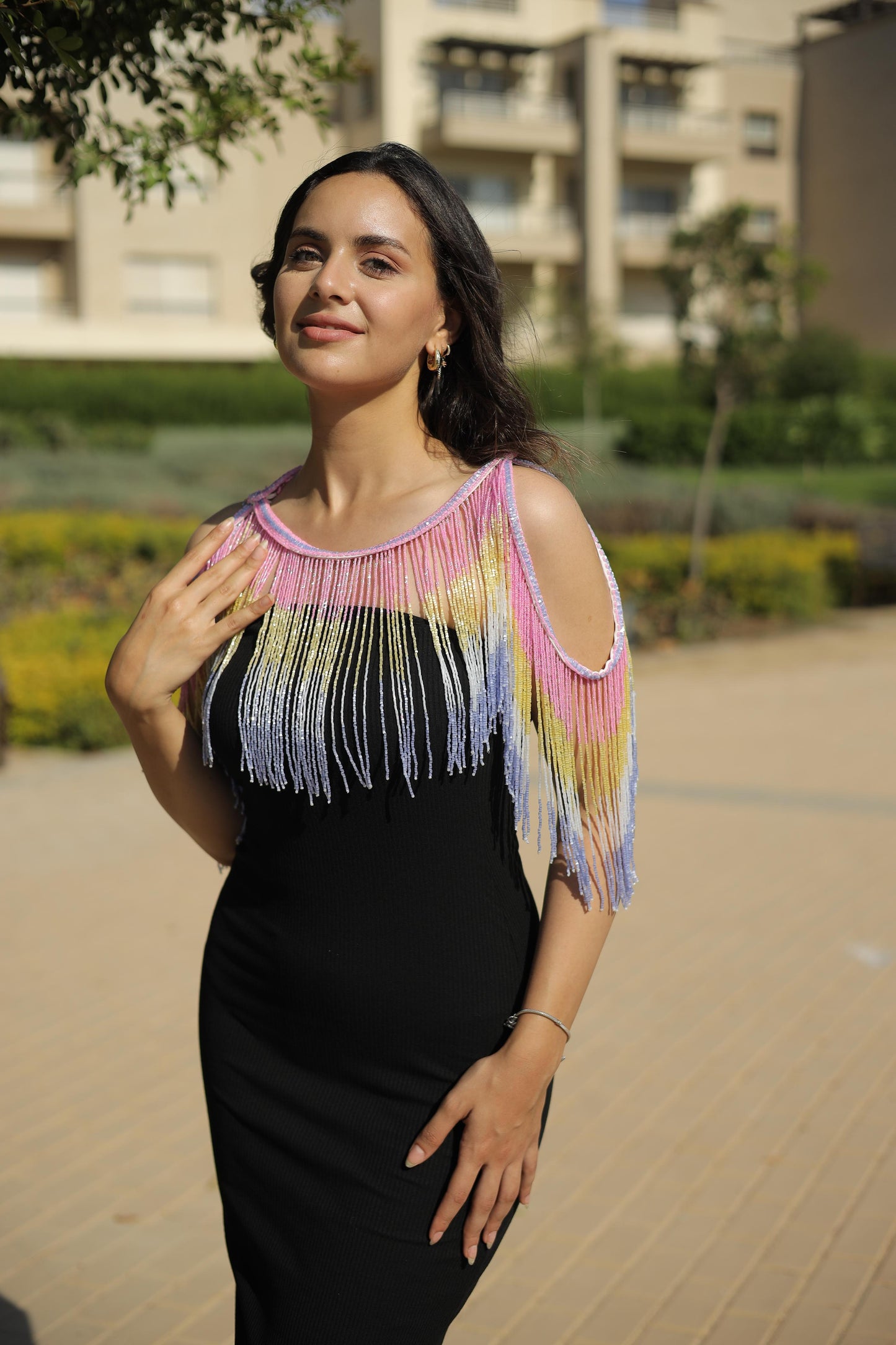Colored  off shoulder fringes