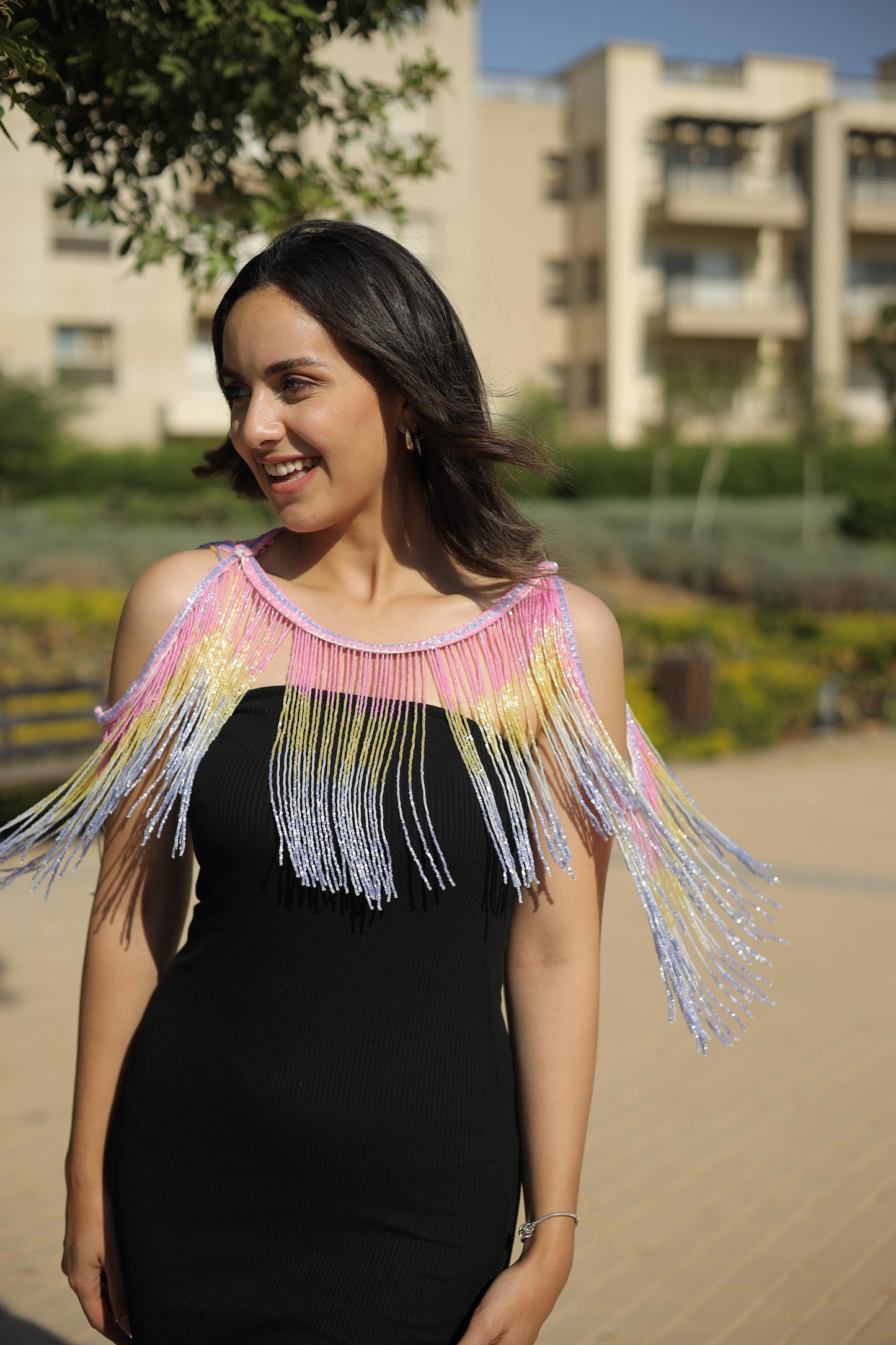 Colored  off shoulder fringes