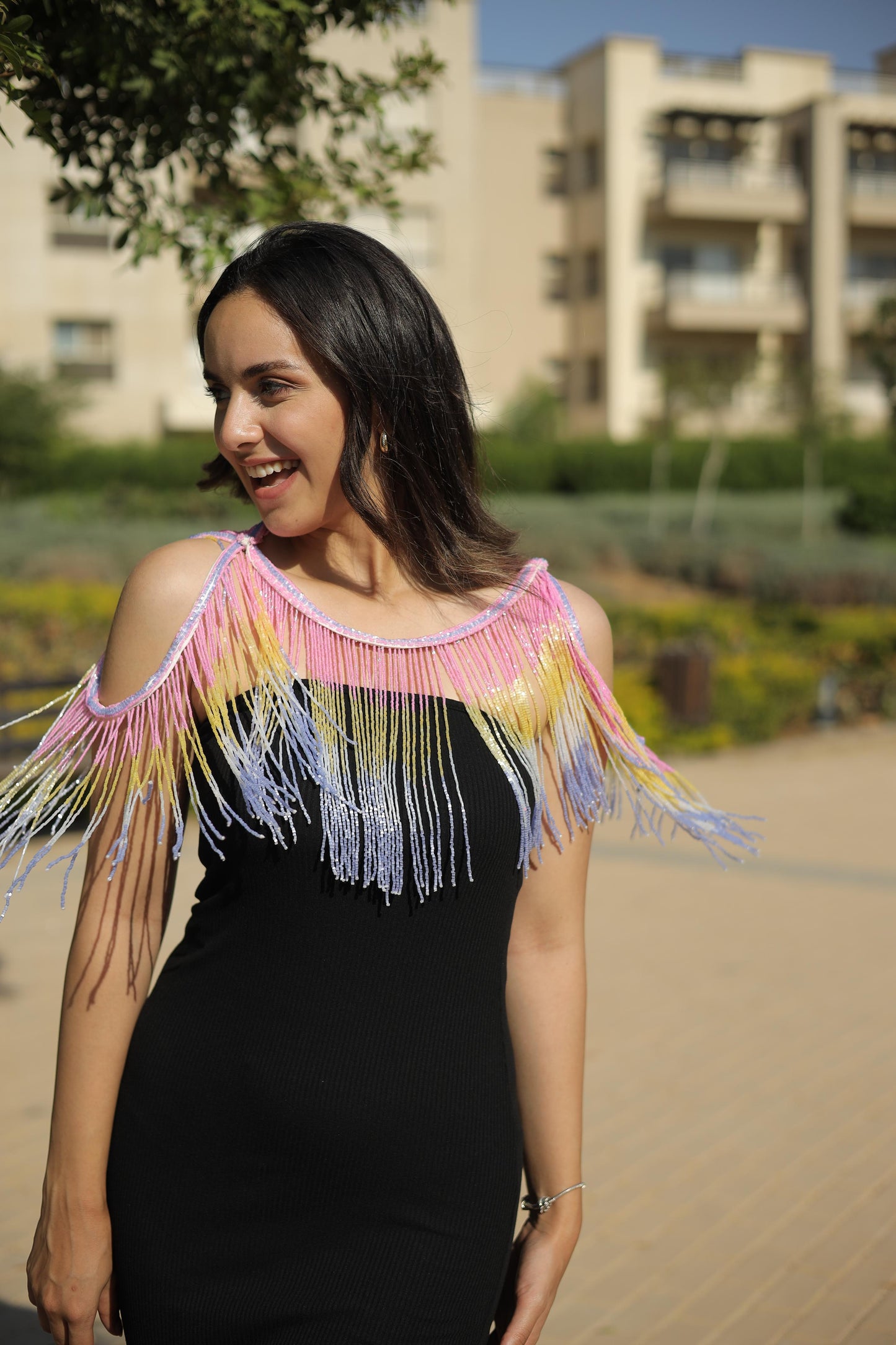 Colored  off shoulder fringes