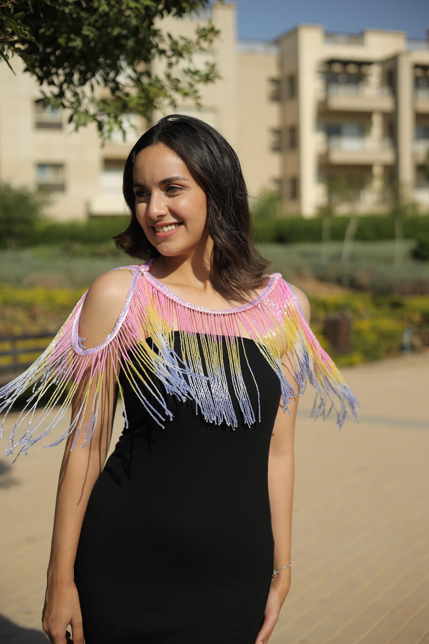 Colored  off shoulder fringes