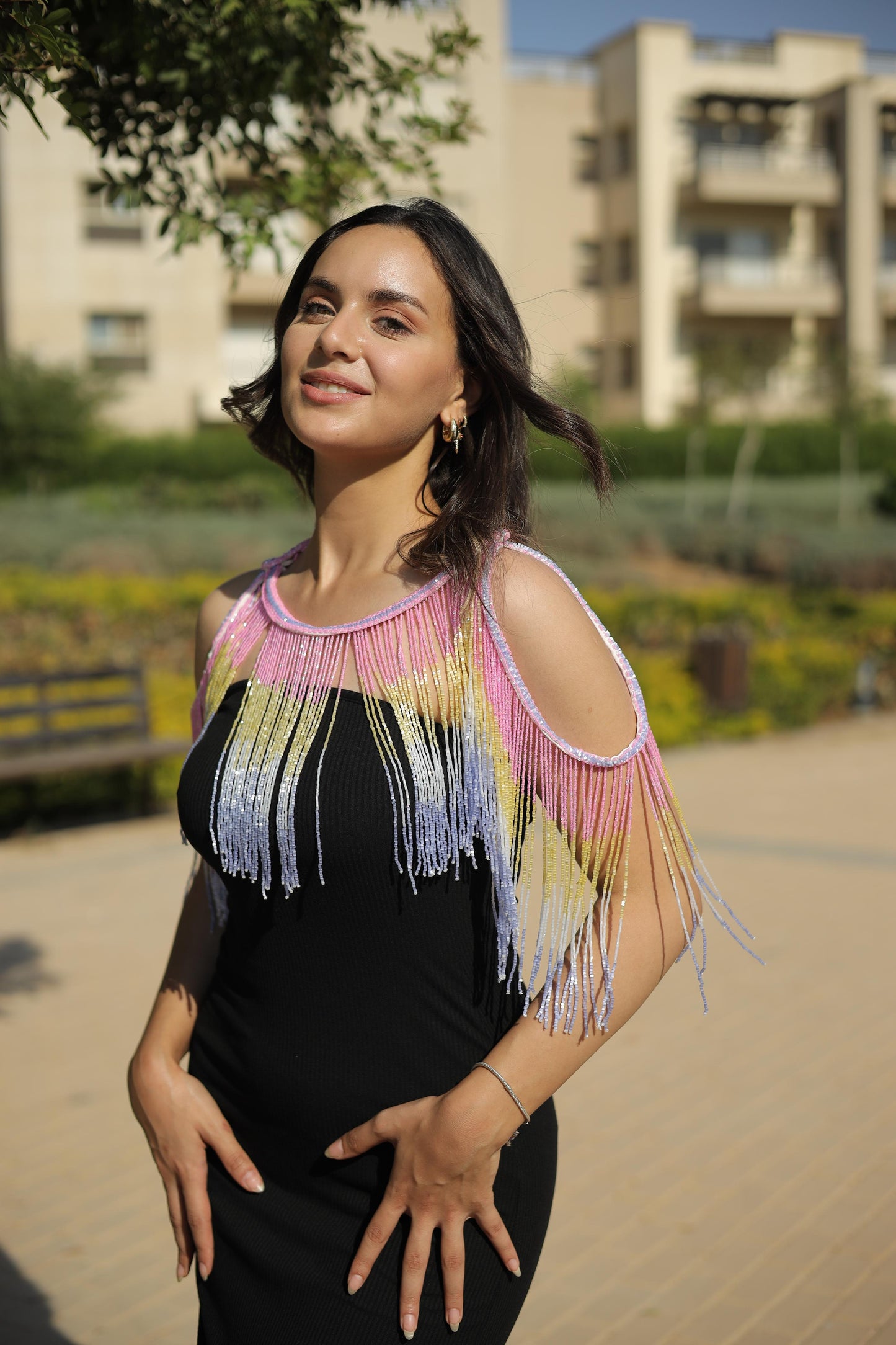 Colored  off shoulder fringes