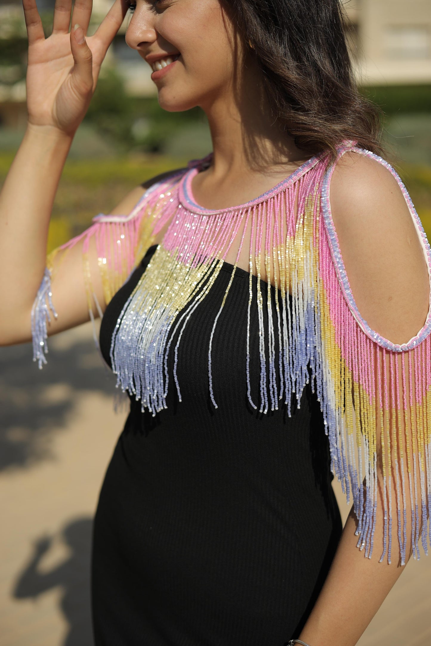 Colored  off shoulder fringes