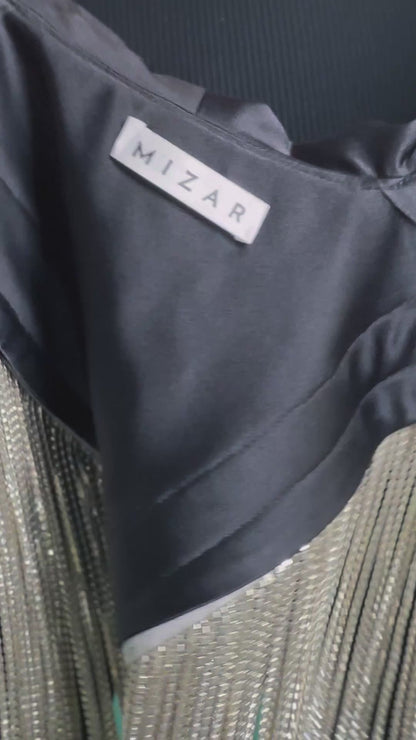 Black Cool-shawl collar with dazzling silver fringes